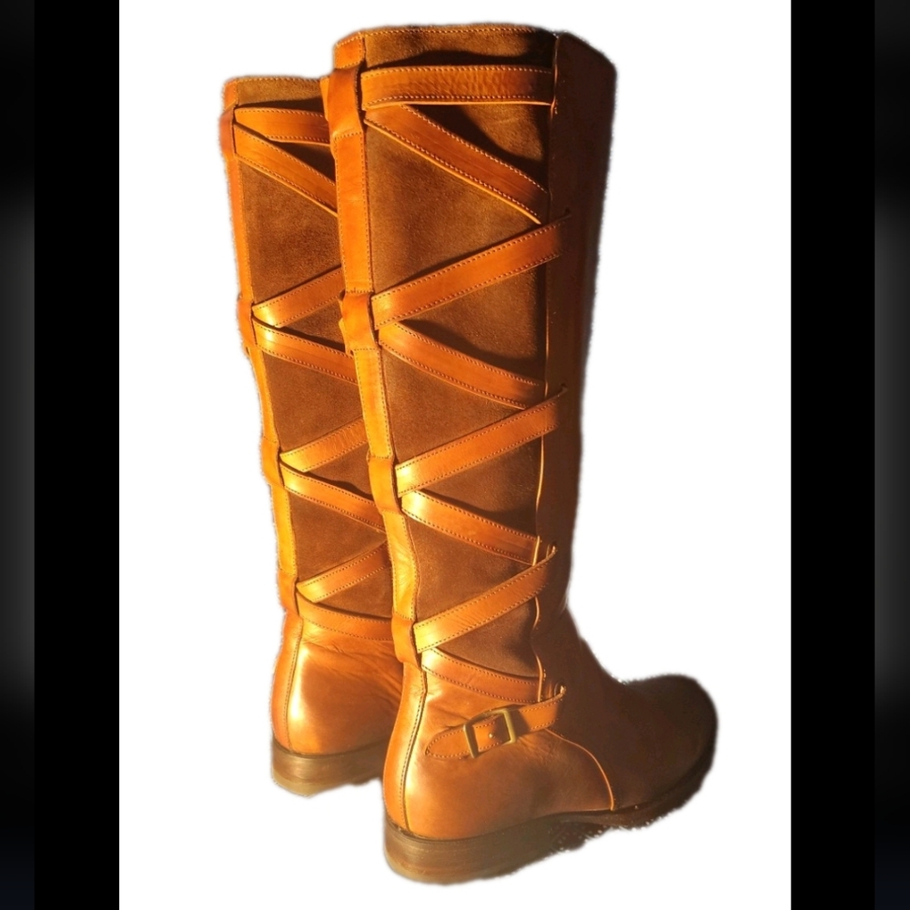Frye Jordan Leather And Suede Cross Strap Riding Boots - Picture 2 of 16